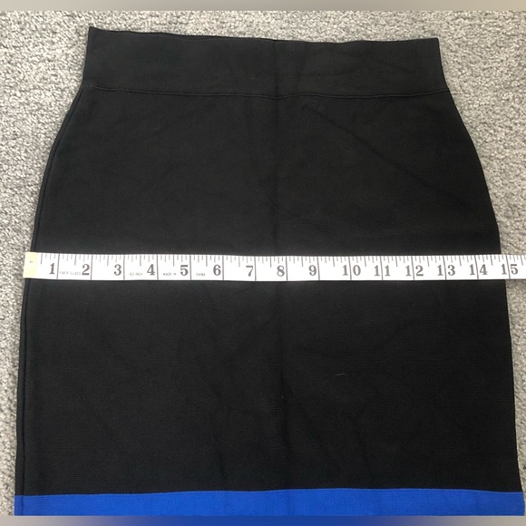 New BCBG Maxazria black blue colour block bodycon stretch knee skirt S small XS - Picture 5 of 5